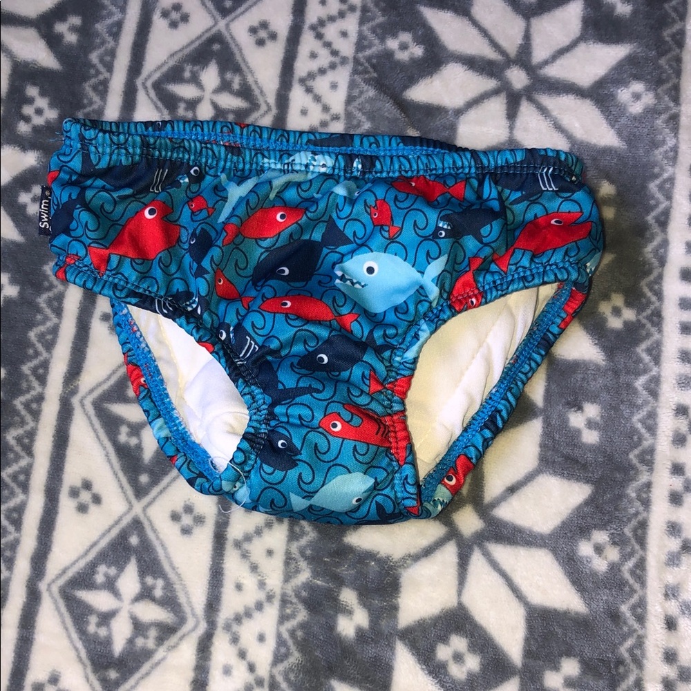 Blue Swim padded Diaper with Red and Navy Fish